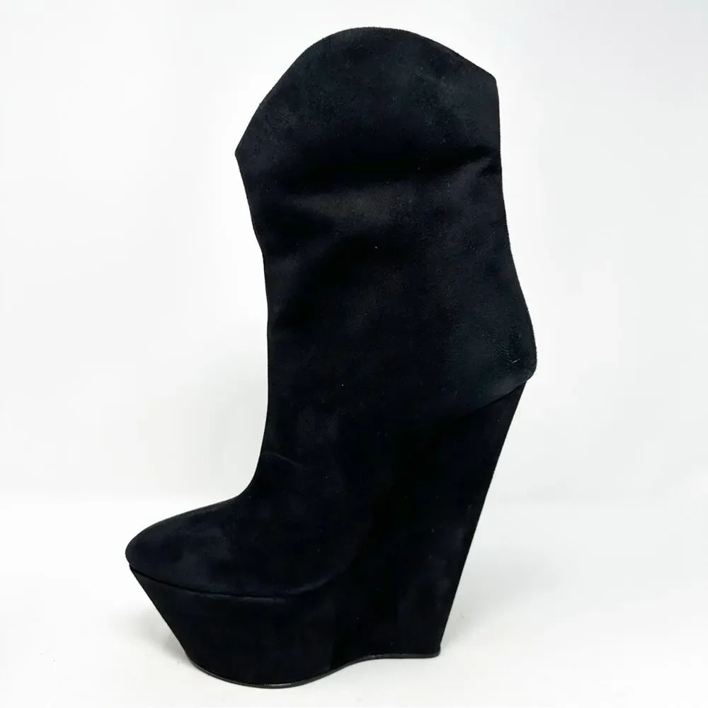 Giuseppe Zanotti Black Suede Platform Wedge Ankle Boots Womens Size EU 38.5